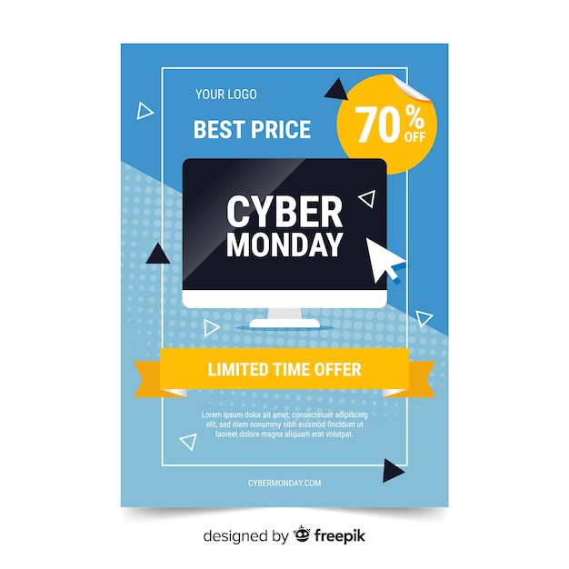 Free vector flat design of cyber monday flyer template