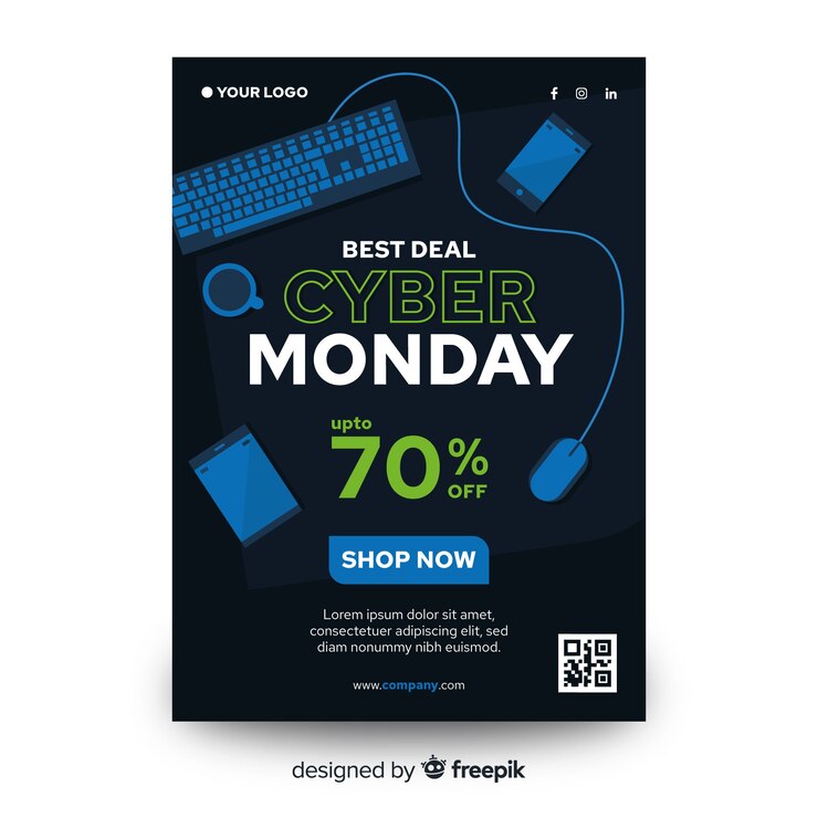 Free Vector flat design of cyber monday flyer template