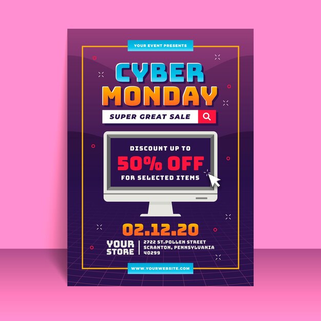 Free vector flat design cyber monday flyer template