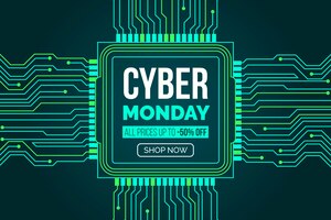 flat design cyber monday with motherboard circuits