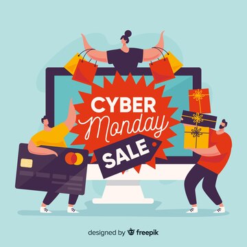 Free Vector | Flat design of cyber monday with people and gifts