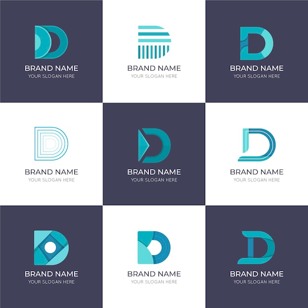 Flat design d logo template collection