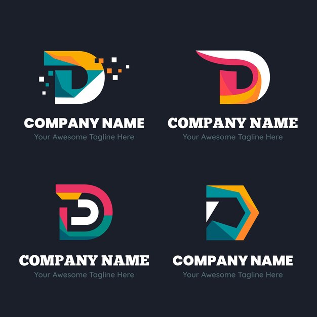 Flat design d logo template collection