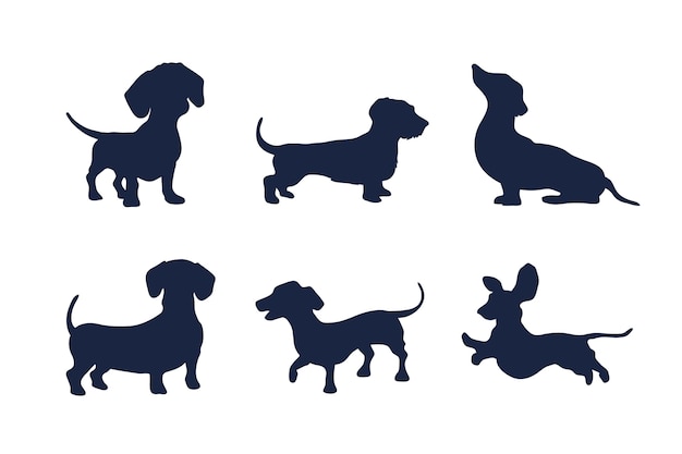 Free vector flat design dachshund silhouette set