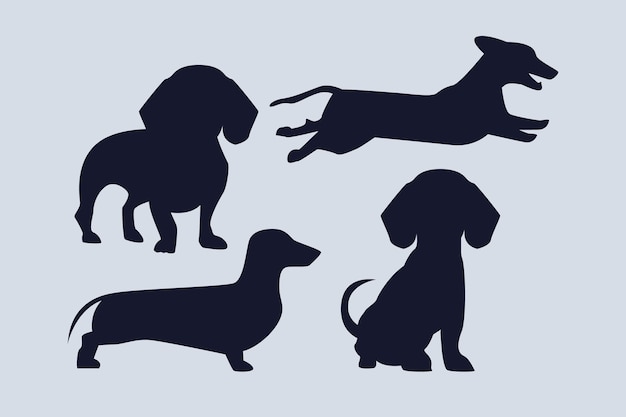 Flat design dachshund silhouette set