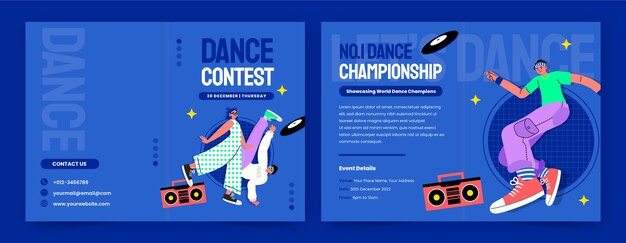 Flat design dance school brochure template