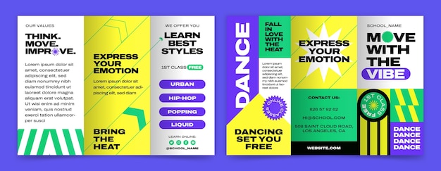 Бесплатное векторное изображение Шаблон брошюры школы танцев в плоском дизайне