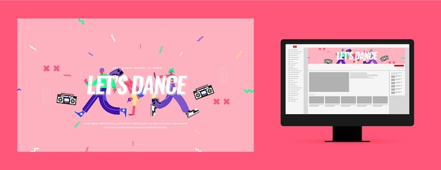 flat design dance school dynamic youtube channel art
