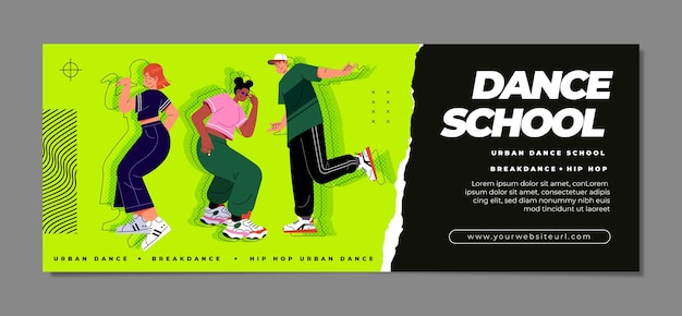Бесплатное векторное изображение Шаблон обложки facebook школы танцев в плоском дизайне