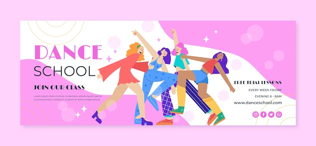Flat design dance school facebook cover template