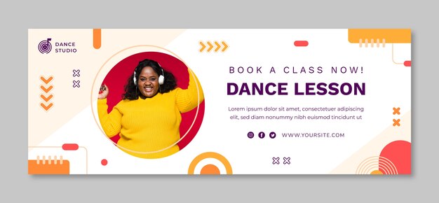 Flat design dance school facebook cover