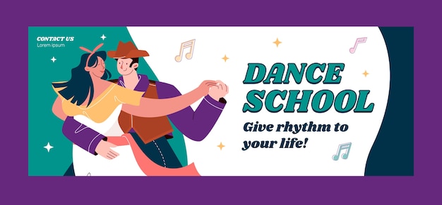 Free vector flat design dance school facebook cover