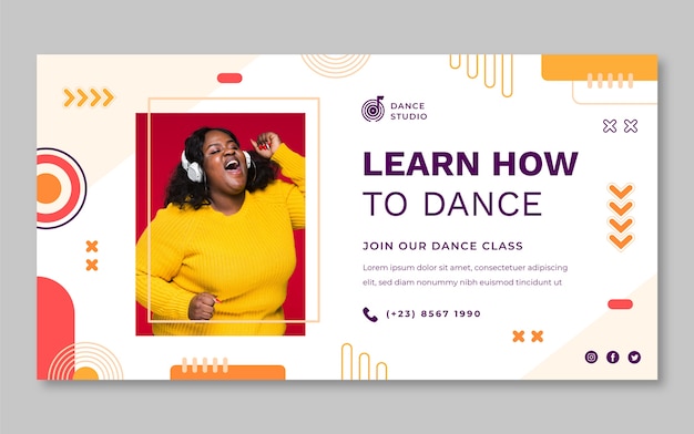 Free vector flat design dance school  facebook post template