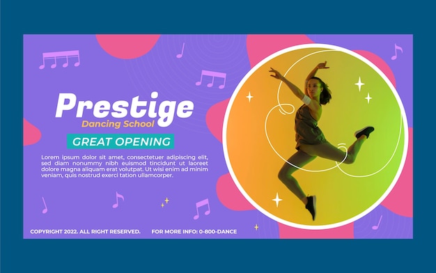 Free vector flat design dance school facebook post template