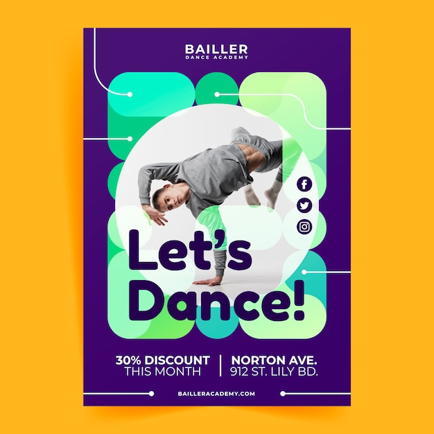 Free vector flat design dance school geometric poster template