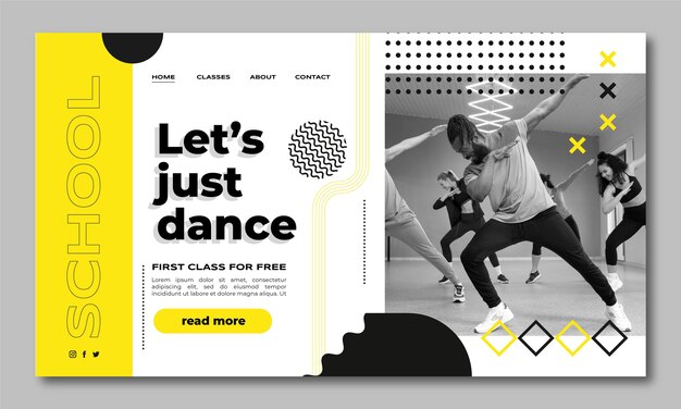 Flat design dance school landing page template