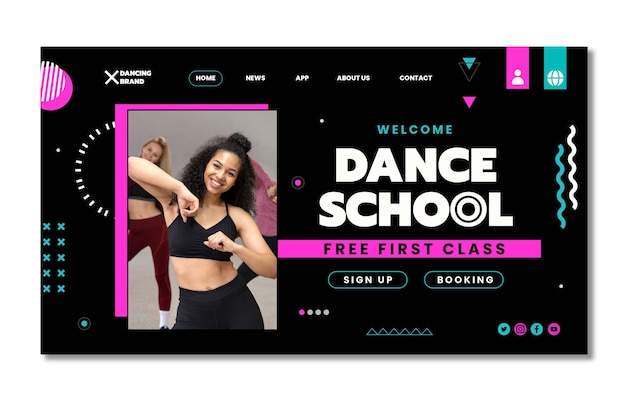 Flat design dance school landing page