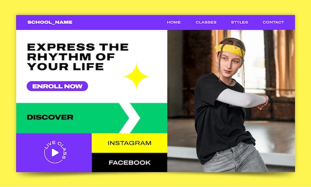 Целевая страница танцевальной школы с плоским дизайном