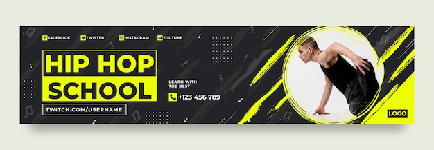flat design dance school twitch banner template