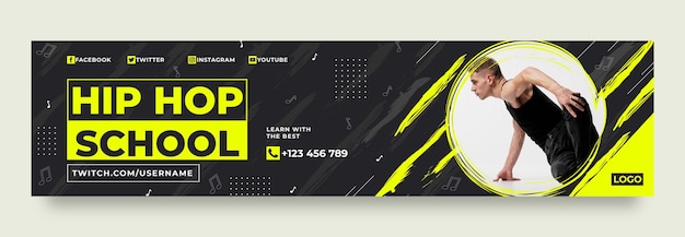 Free vector flat design dance school twitch banner template