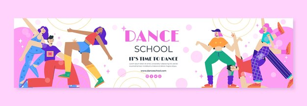 Flat design dance school twitch banner template