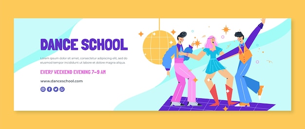 Free vector flat design dance school twitter header illustrated