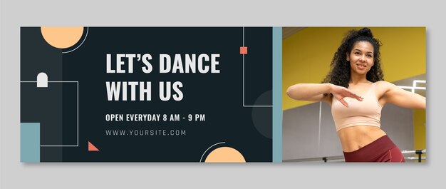 Flat design dance school twitter header template