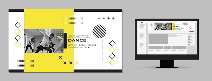 Free Vector flat design dance school youtube channel art template