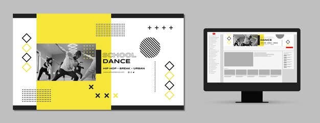 Flat design dance school youtube channel art template
