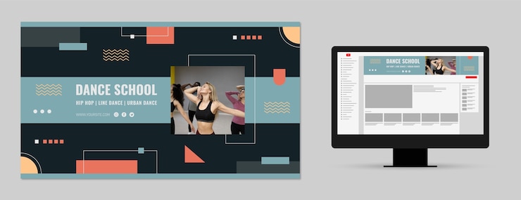 Free Vector flat design dance school youtube channel art template