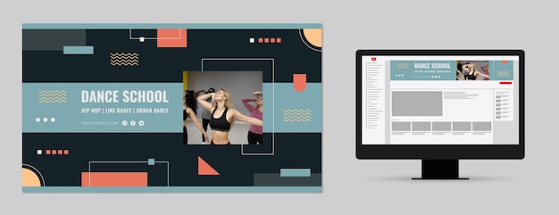 Flat design dance school youtube channel art template