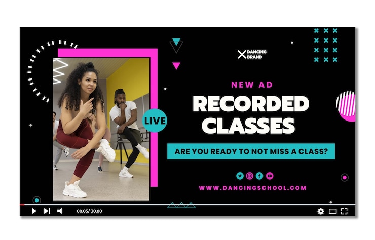 Free Vector flat design dance school youtube thumbnail