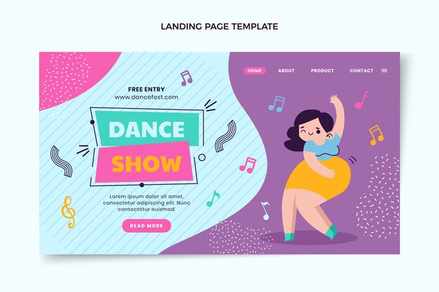 Flat design dance show landing page template