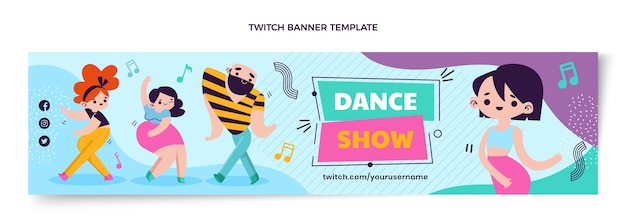 Flat design dance show twitch banner template