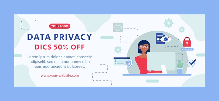 Free Vector flat design data privacy facebook cover template