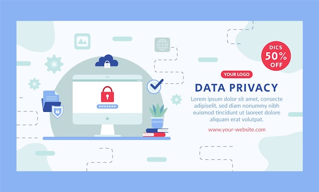 Flat design data privacy facebook template