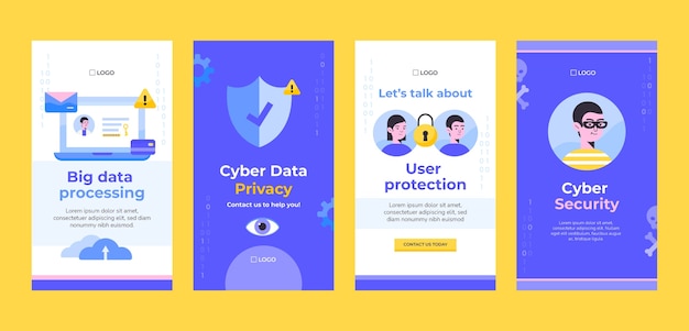 Free vector flat design data privacy instagram stories