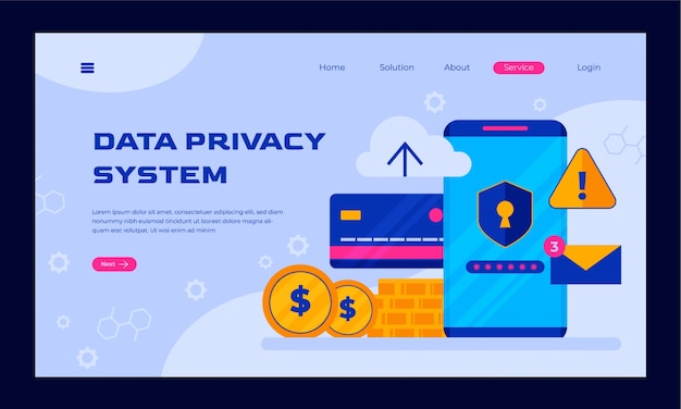 Modello di pagina di destinazione per la privacy dei dati di design piatto