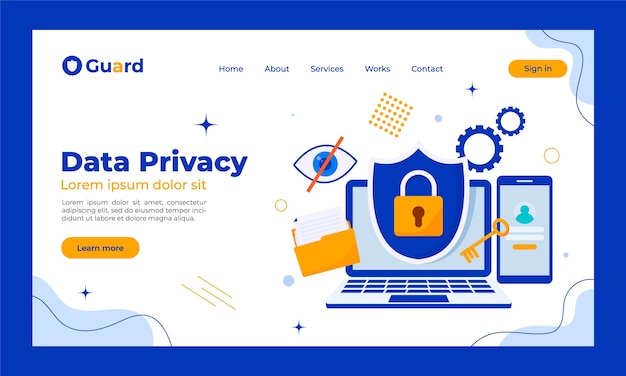 Free vector flat design data privacy landing page