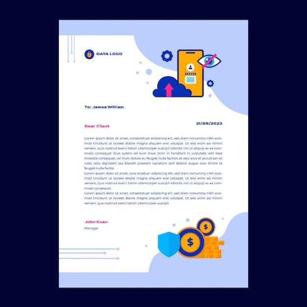 Flat design data privacy letterhead template