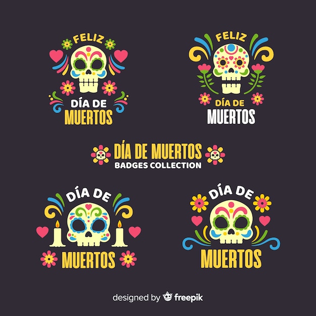 Free vector flat design day of the dead badge collection