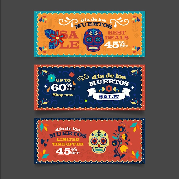 Free vector flat design day of the dead banners collection