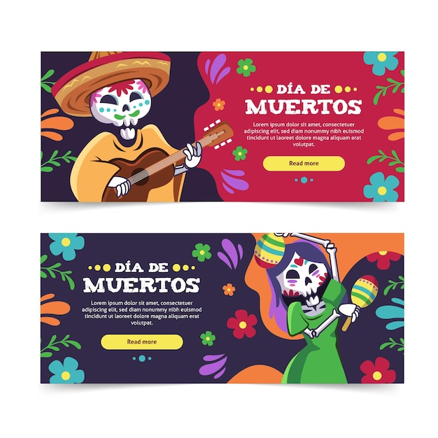 Flat design day of the dead banners pack