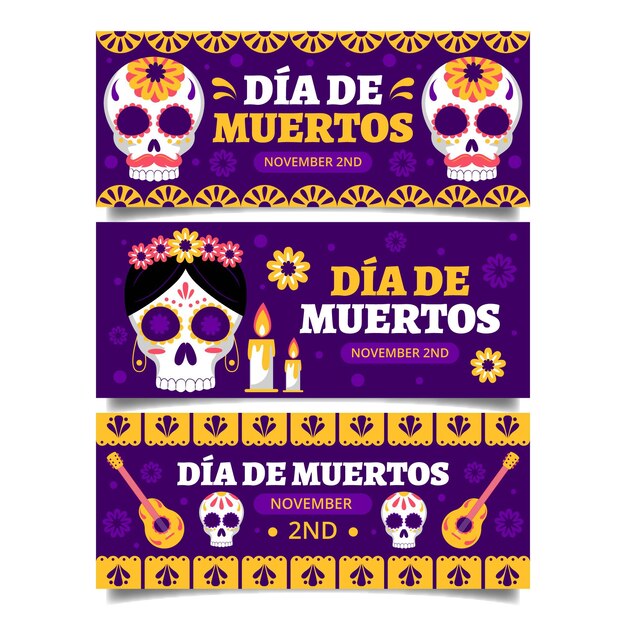 Flat design day of the dead banners set