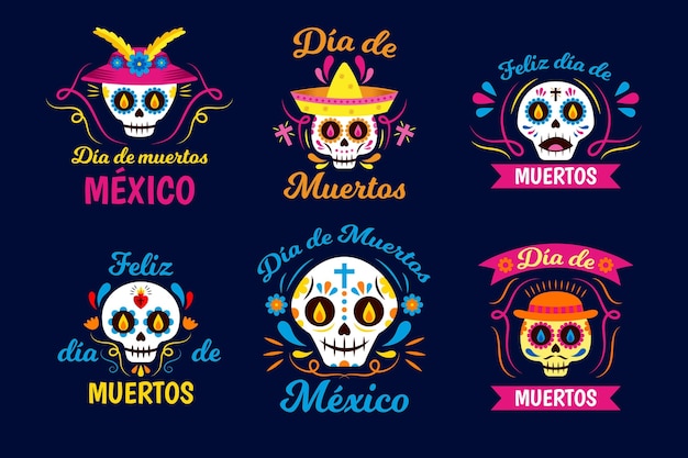 Flat design day of the dead label collection