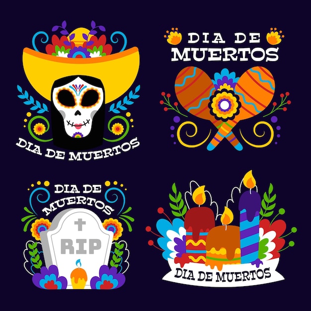 Flat design day of the dead label pack