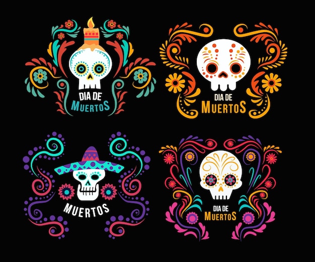 Flat design day of the dead labels