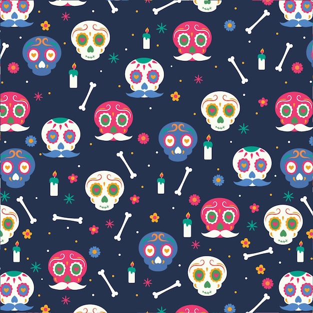 Flat design day of the dead pattern