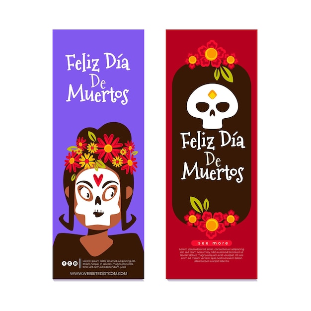 Flat design day of the dead vertical banners