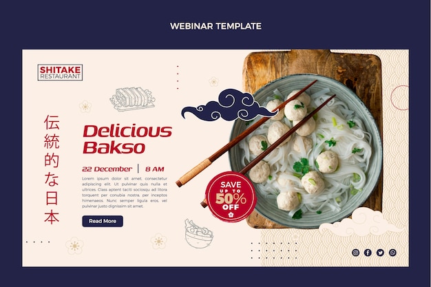 Free vector flat design dedlicious food webinar